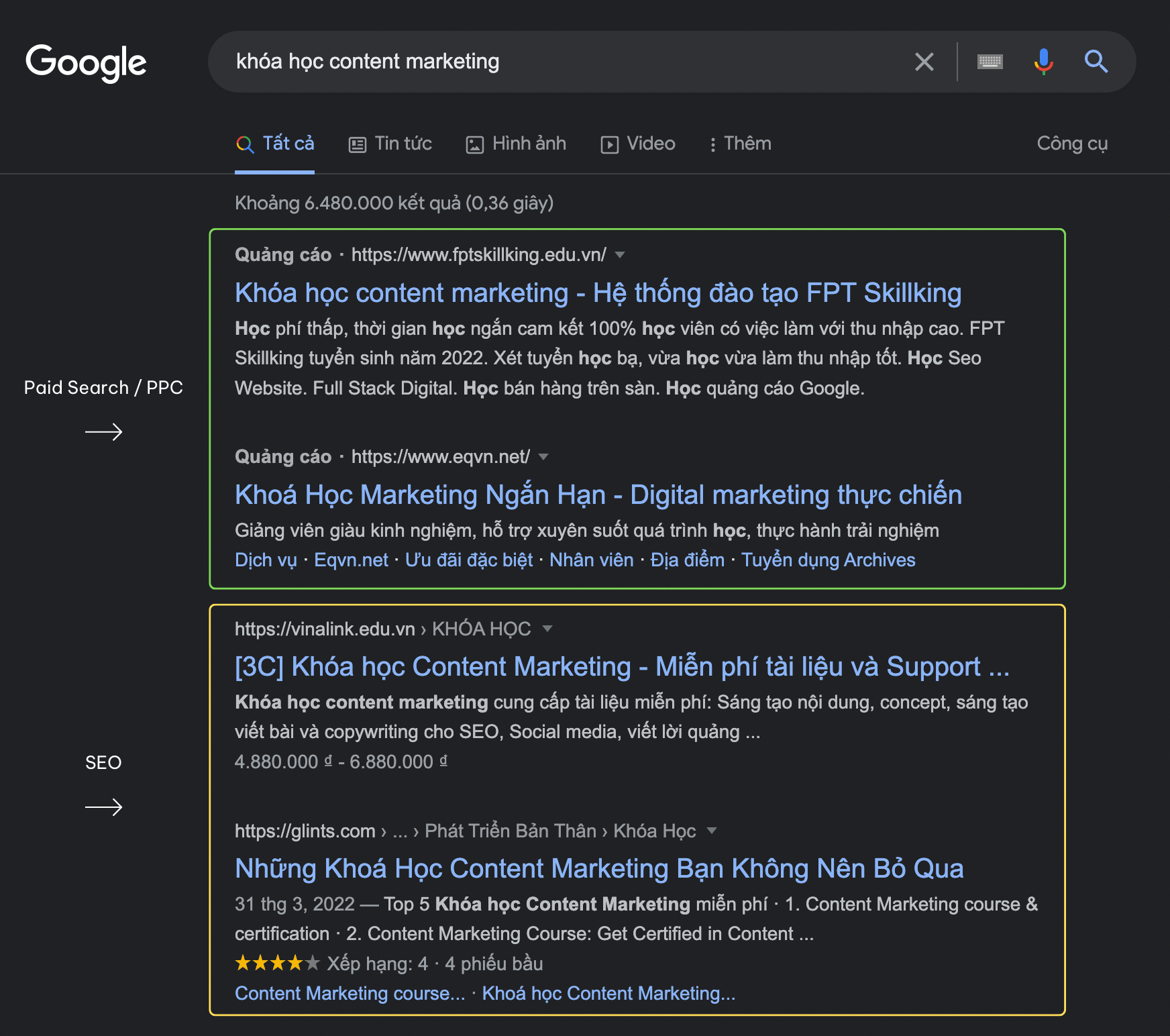 Search Engine Marketing bao gồm Paid Search & SEO