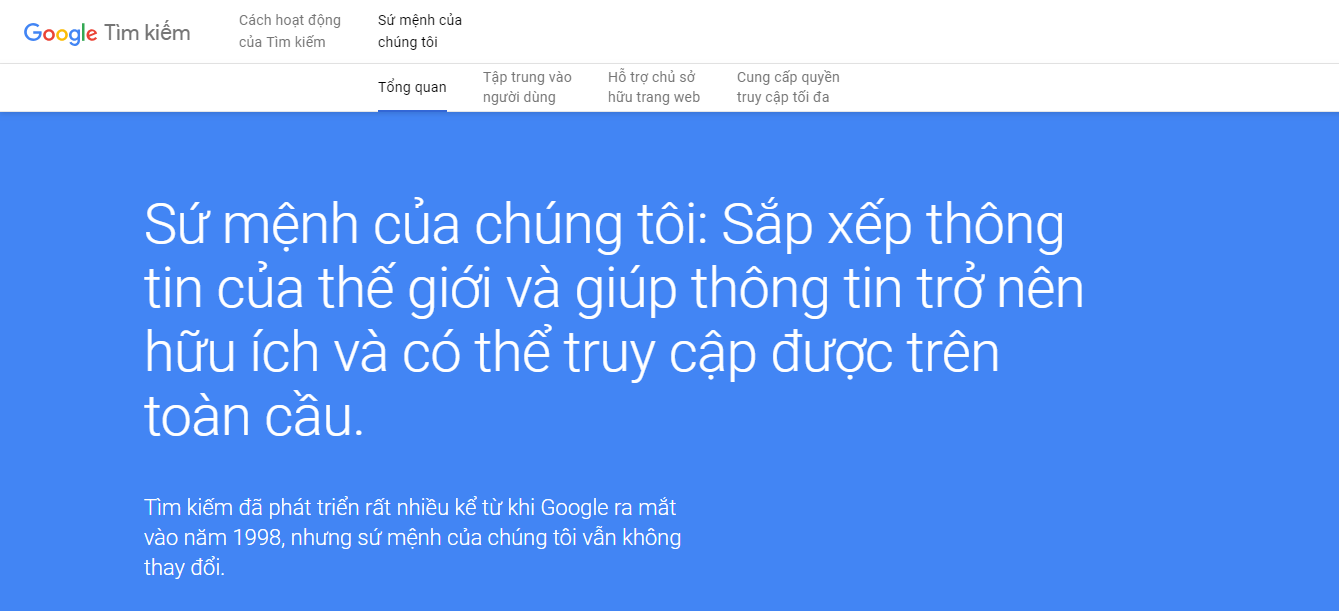 Sứ mệnh của Google về nội dung tìm kiếm