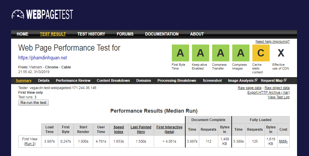 Kiểm tra hiệu suất và tốc độ website cho bettergrowth.org thông qua WebPageTest