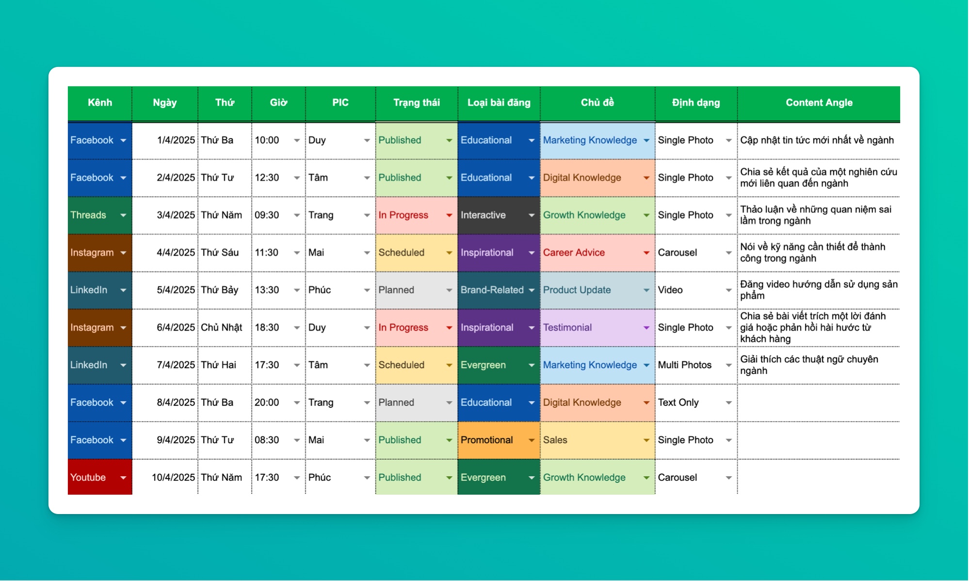 Social Media Content Calenda Template
