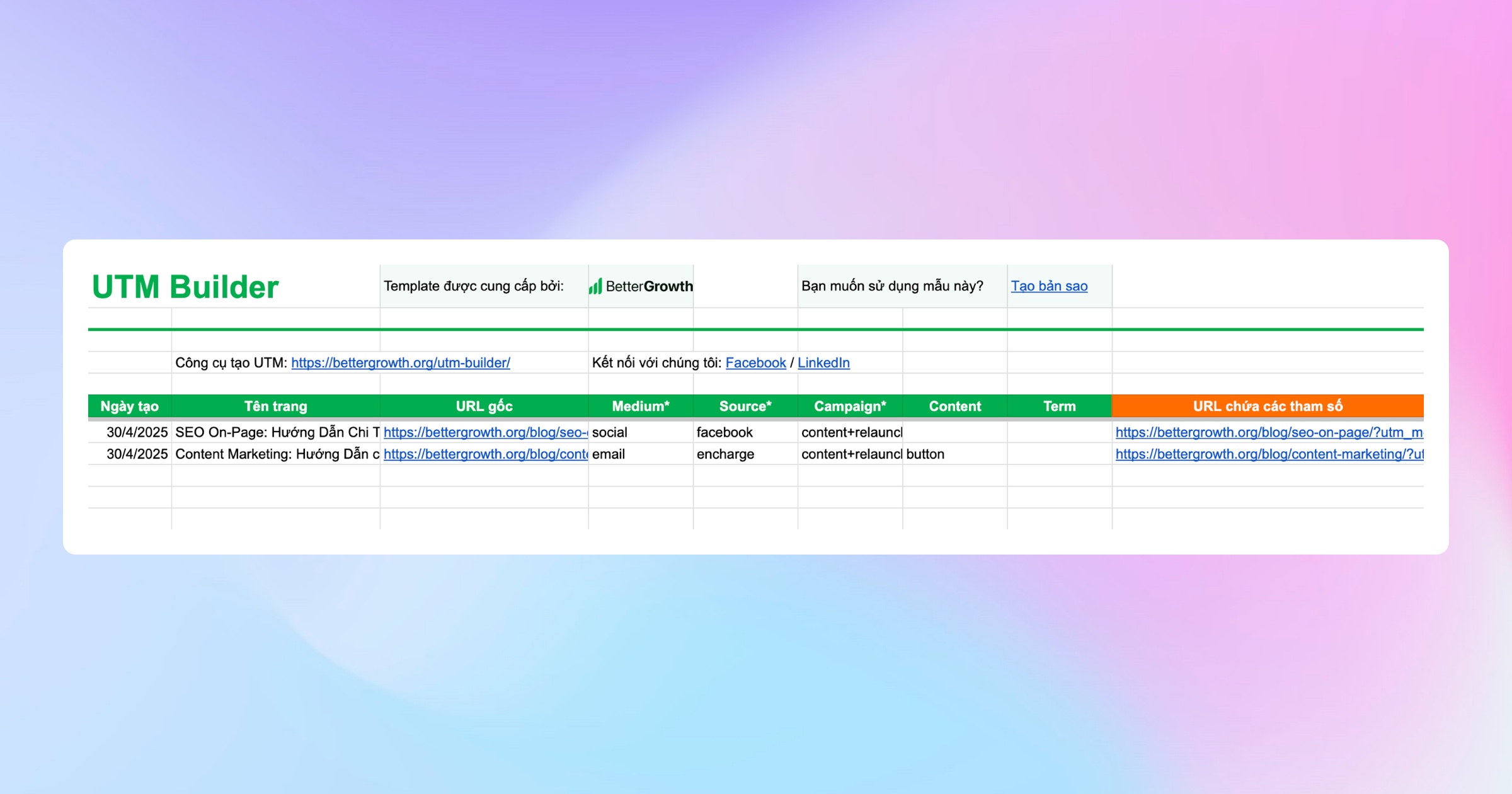 Mẫu Trình Tạo Liên Kết UTM Tracking
