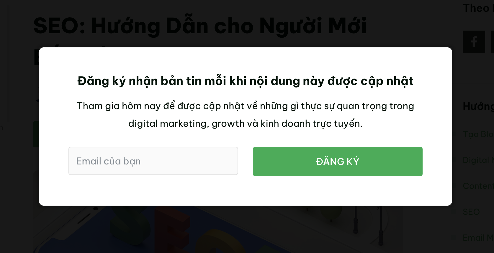 Thu thập email bằng cách kêu gọi nhận cập nhật nội dung